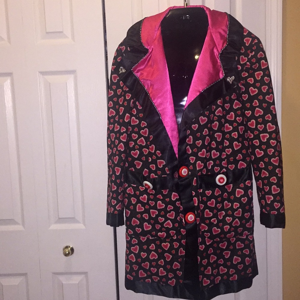 NEW unbranded Satin pink hearts love coat Sz L/XL